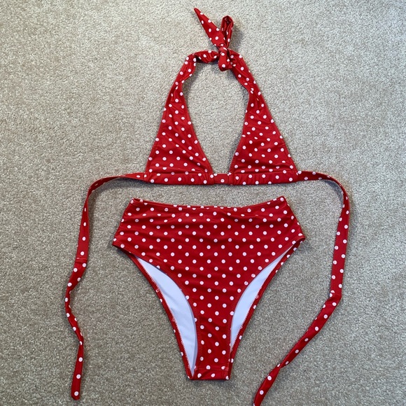 NWT RED WHITE POLKA DOT BIKINI VINTAGE STYLE SWIM - Picture 1 of 16
